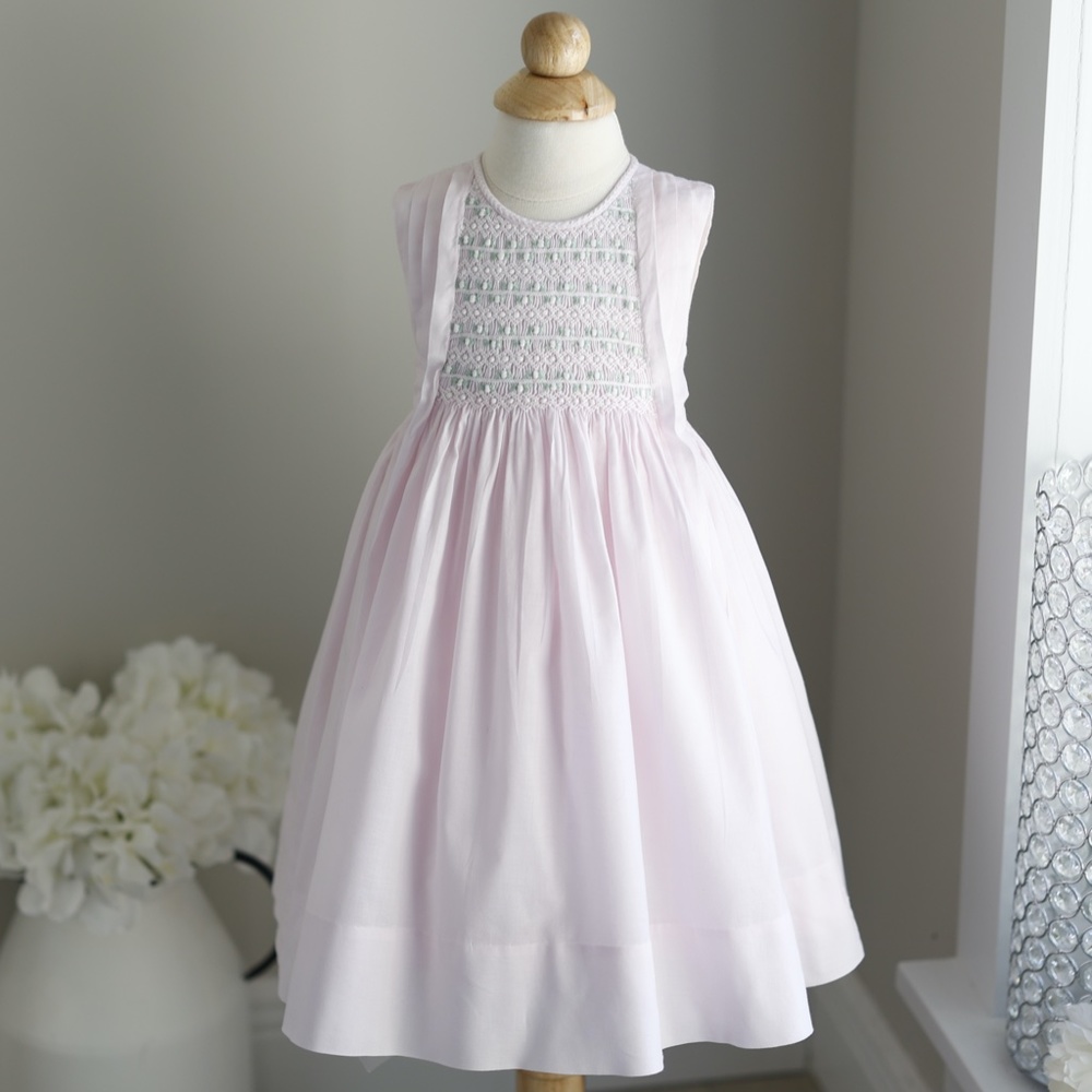 Strasburg Pink Dress Smocked 100% Cotton Embroidery French Tucks RARE UNIQUE